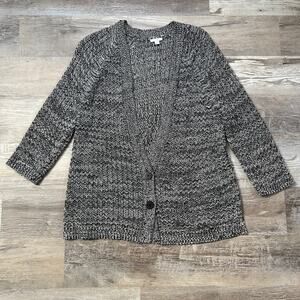 J.Jill Black White Marled Knit Cardigan Sweater Cotton Blend Loungewear Cozy